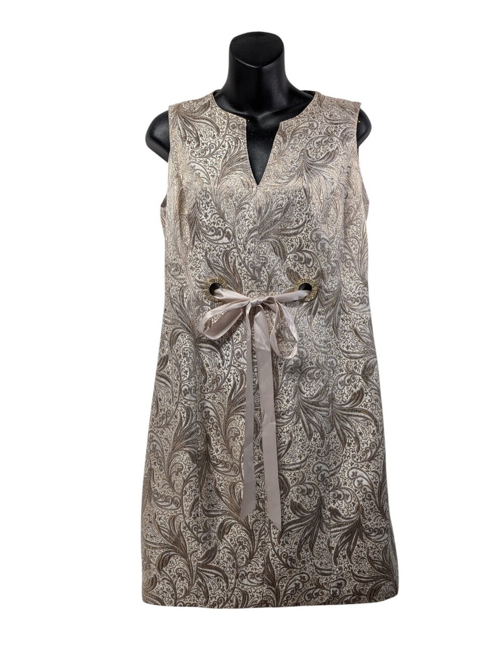 Collection by Dressbarn Sz 12 Metallic Gold Tan Paisley Brocade Cocktail Dress